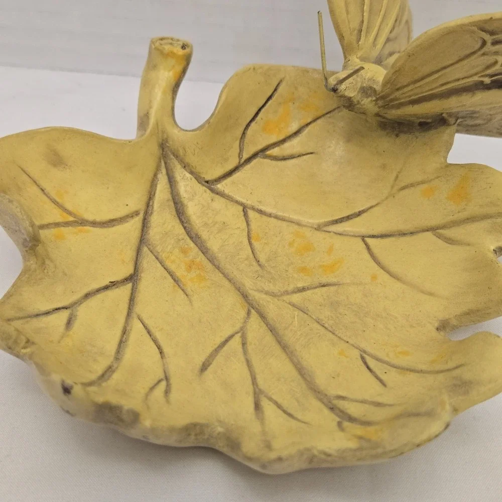 Vtg MCM Golden Maple Leaf Trinket Dish Butterfly Autumn Resin Jewelry Tray 5